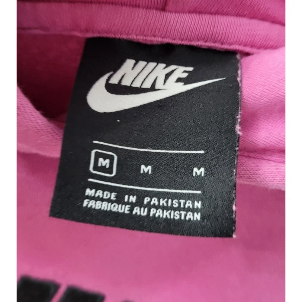Nike Cropped Medium Pink Hoodie Sweatshirt Embroidered Logo EUC